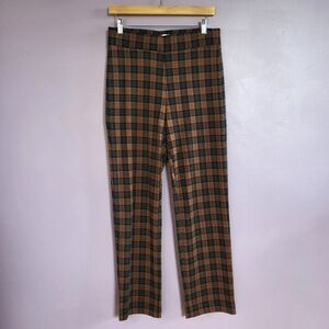 NWT LOFT Outlet Rust Brown & Black Plaid High Rise Straight Leg Ponte Knit Pants